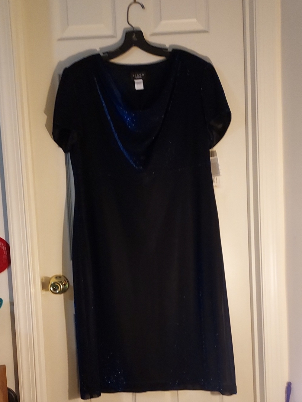 Black Sparkle Cowl-Neck Dress with Short Sleeves